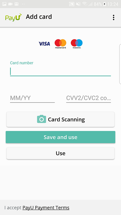 Add Card Module Screen