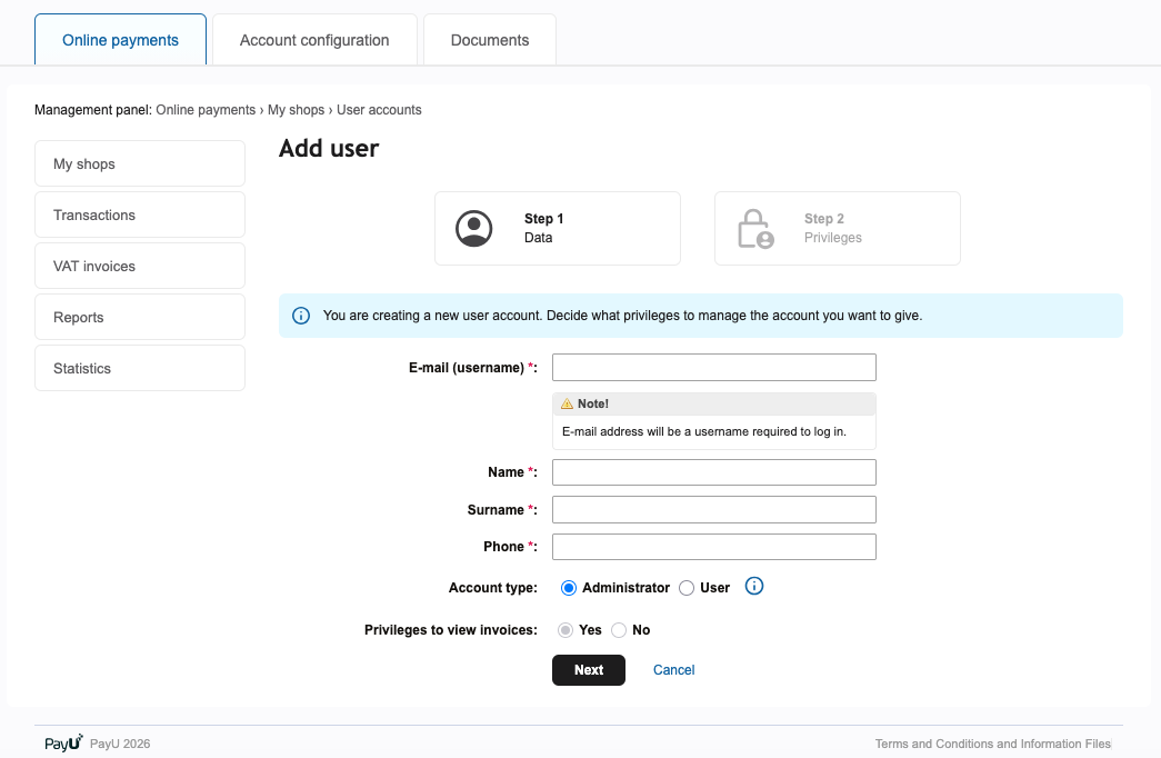 user creation form