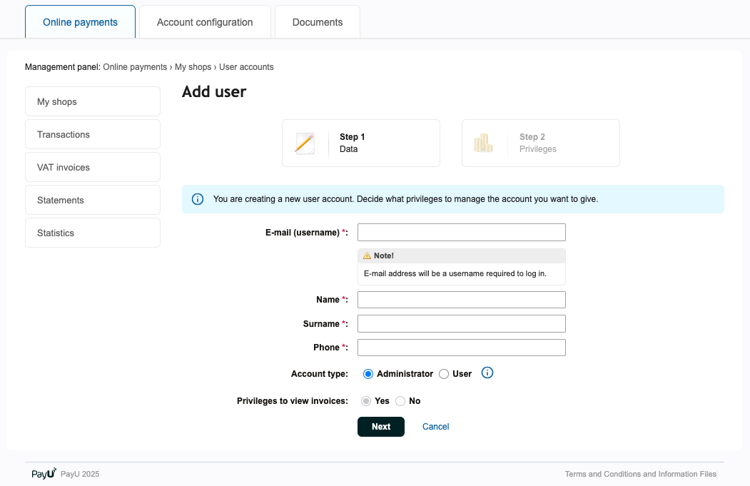 user creation form