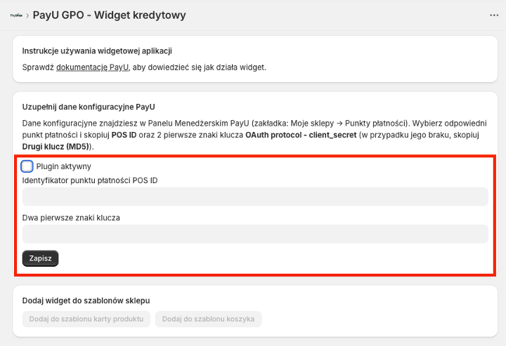 checkbox włączający widget