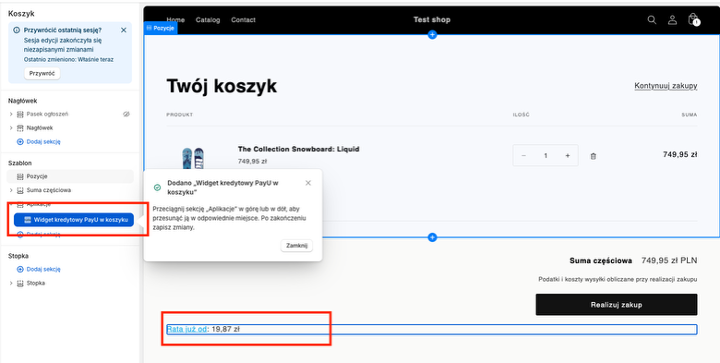 szablon widgeta w koszyku