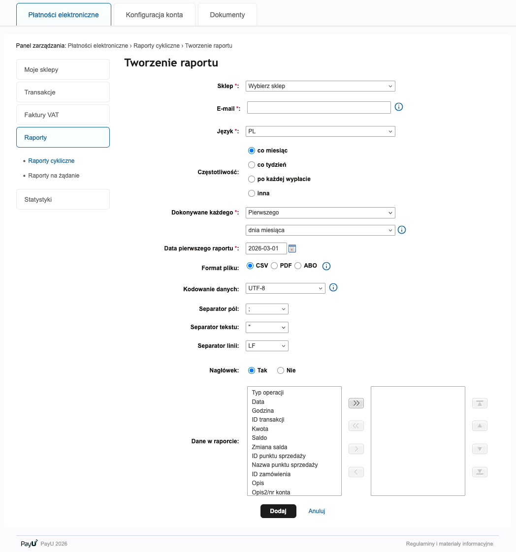 formularz raporty cyklicznego